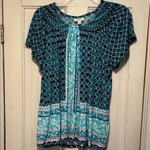 Lily Teal and Black Patterned Blouse